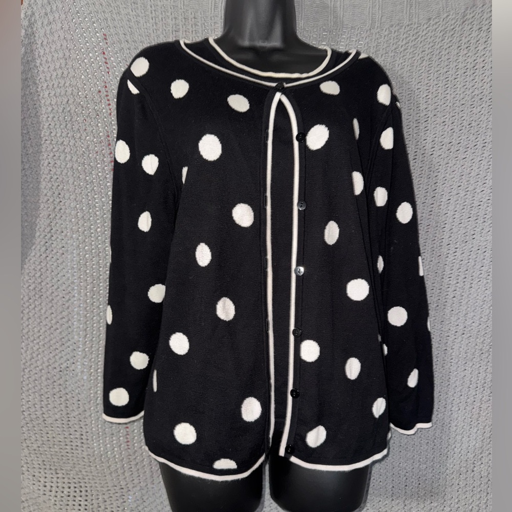 Pendleton Reversible Polka-Dot Cardigan Black and White Sweater Size Medium
